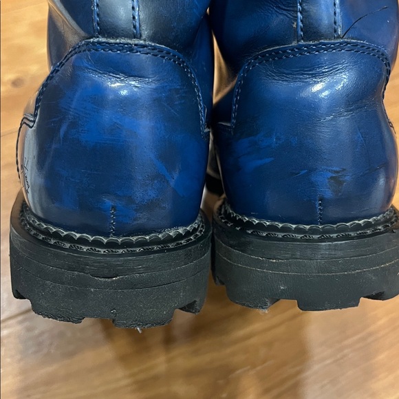 John Fluevog Tall Angels 10 Eye Derby Swirl Blue Combat Boots - Picture 9 of 10